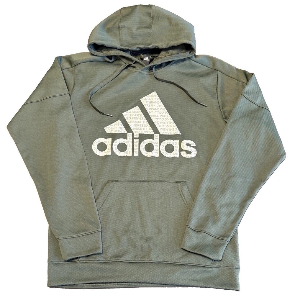 Adidas Dark Green Graphic Logo Men’s Medium Climawarm Hoodie Retired 2019 - EUC